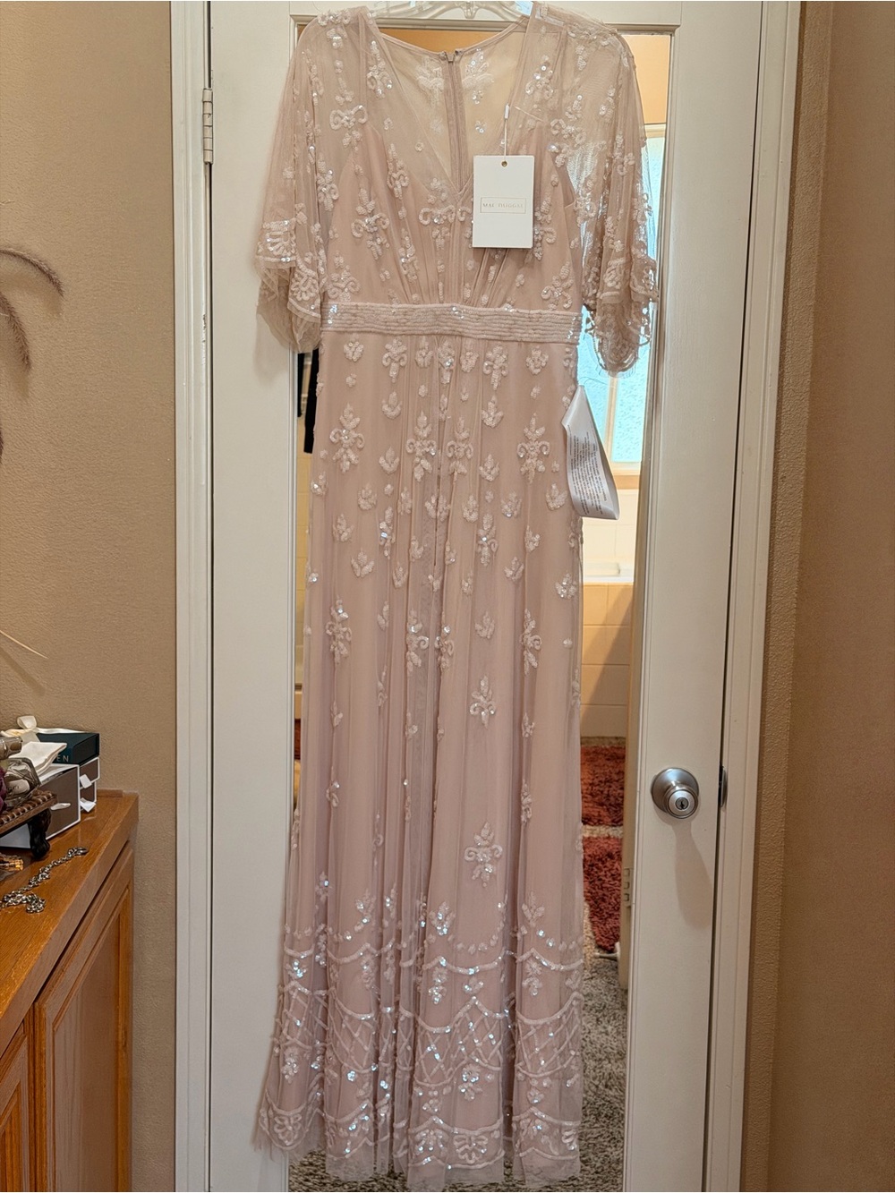 Mac Duggal Blush Floral Embroidered Maxi Gown